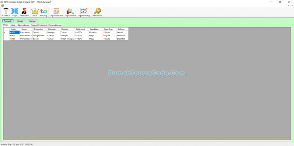 SPK Metode SAW C Sharp Form Perhitungan