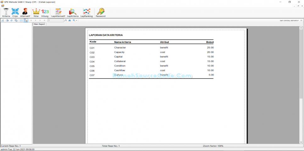 SPK Metode SAW C Sharp Laporan Kriteria