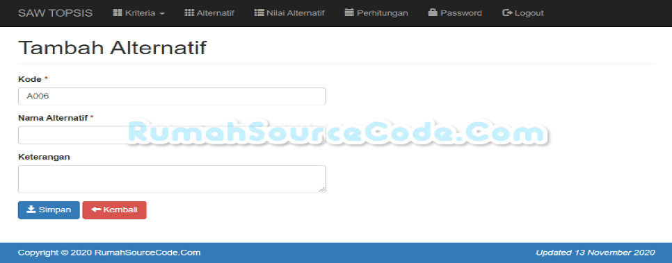 SAW TOPSIS PHP Alternatif Tambah