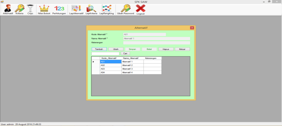 SPK Metode SAW VB Form Alternatif