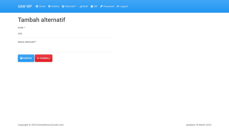 SAW WP Banding PHP Alternatif Tambah
