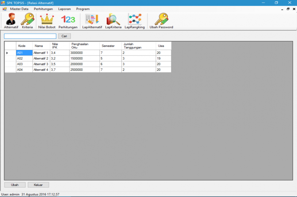 SPK Metode TOPSIS VB Form Bobot Alternatif