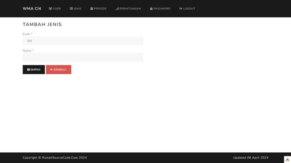 Source Code Forecasting WMA Codeigniter Jenis Tambah