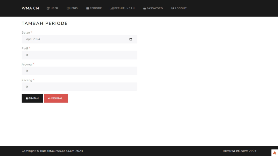 Source Code Forecasting WMA Codeigniter Periode Tambah