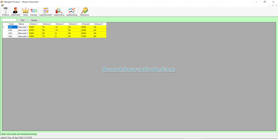 SPK Weighted Product C Sharp Nilai Alternatif