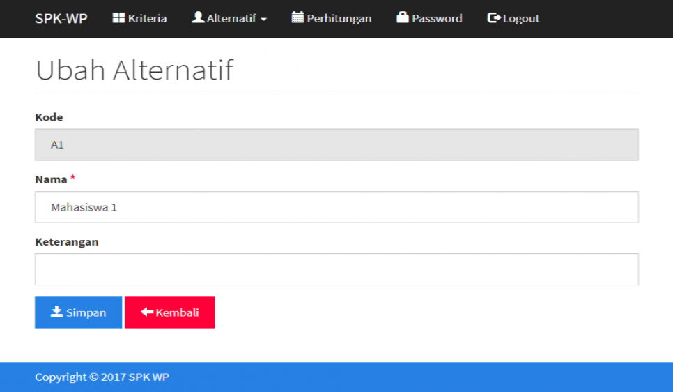 SPK Weighted Product Tambah Ubah Alternatif